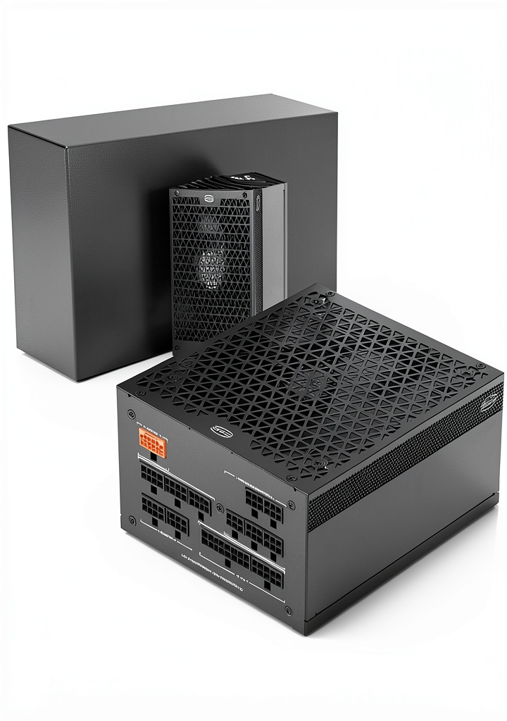 Installing PCCOOLER 1200W ATX Power Supply 80 Plus Gold on a wooden desk