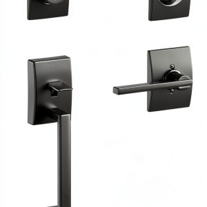 Schlage F60 CEN 622 LAT CEN Century Front Entry Handleset with Latitude Lever, Alloy steel, Deadbolt Keyed 1 Side, Matte Black-0