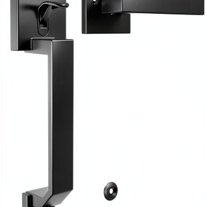 Square Matte Black Front Door Handle Tinewa Reversible Lever Zinc-0