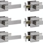 Interior Door Handle Satin Nickel Door Knob Keyless Levers Set (6 Pack), Heavy Duty Privacy Door Handle Lock for Bedroom or Bathroom, Square Door Lock for Left Right Handle Doors-0