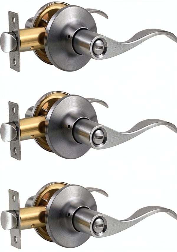 Mengico Satin Nickel Privacy Door Lever 5‑Pack Heavy‑Duty Reversible-9