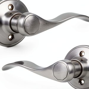 Probrico Pack of Two Dummy Door Lever for Left Hand and Right Hand Brushed Nickel Interior Door Handle Wave Style Non-Turning Door Knob Stainless Steel-0
