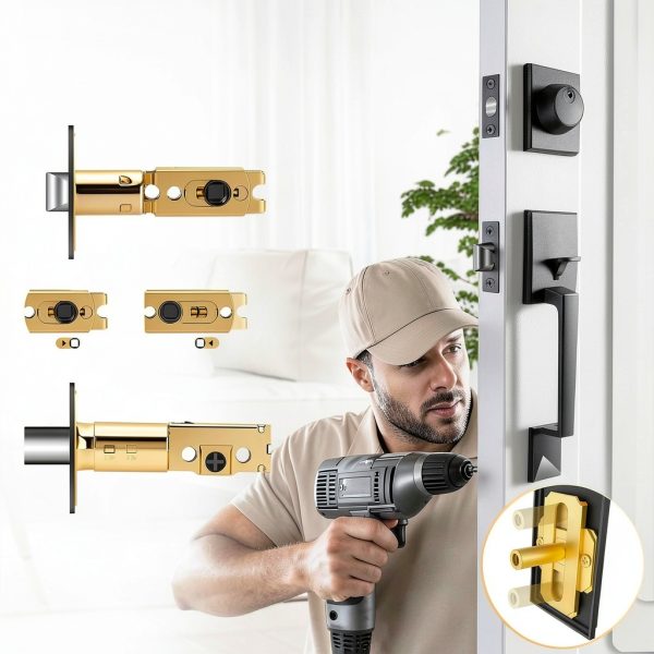 Azdele Front Door Handle & Deadbolt Set Matte Black Modern Design-1