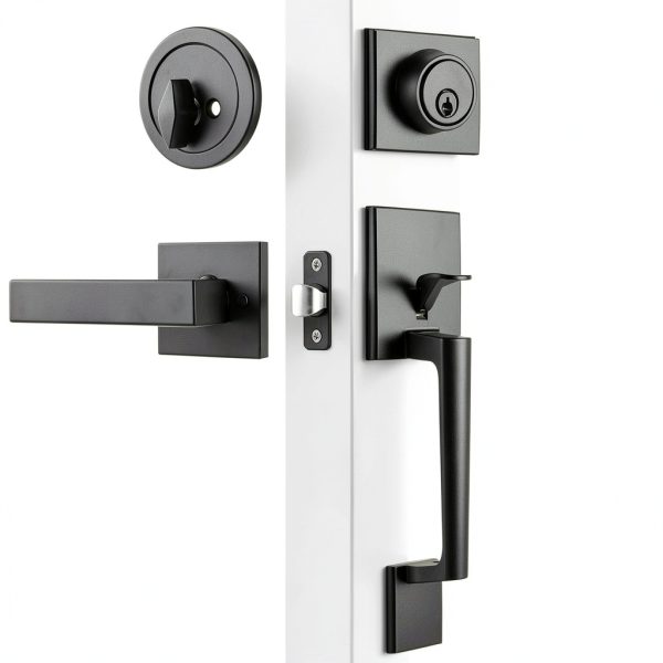 Azdele Front Door Handle & Deadbolt Set Matte Black Modern Design-5