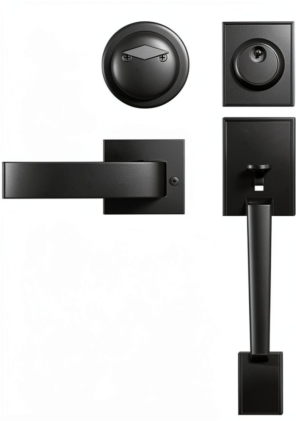 Azdele Front Door Handle & Deadbolt Set Matte Black Modern Design-0