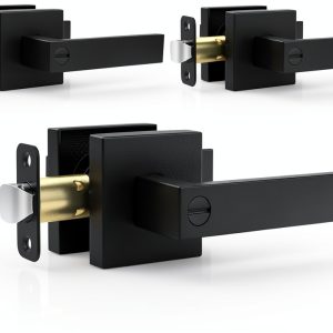 Estmoon Matte Black Door Handles 5 Pack Interior Privacy Knob Set-0