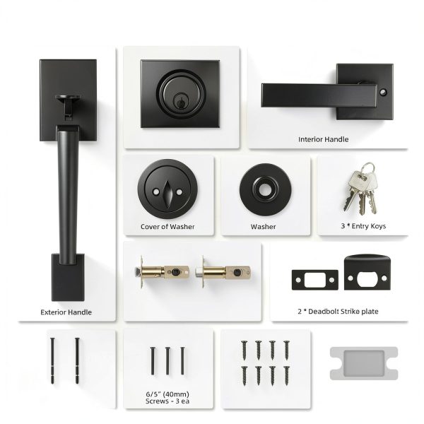 Azdele Front Door Handle & Deadbolt Set Matte Black Modern Design-4