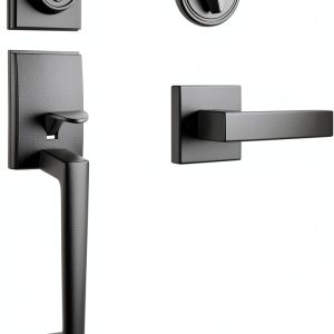 Matte Black Door Handle & Deadbolt Set by Sopoby – Zinc, Reversible-0