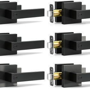 Matte Black Door Handles Plustool 6 Pack Heavy Duty Square Lever-0